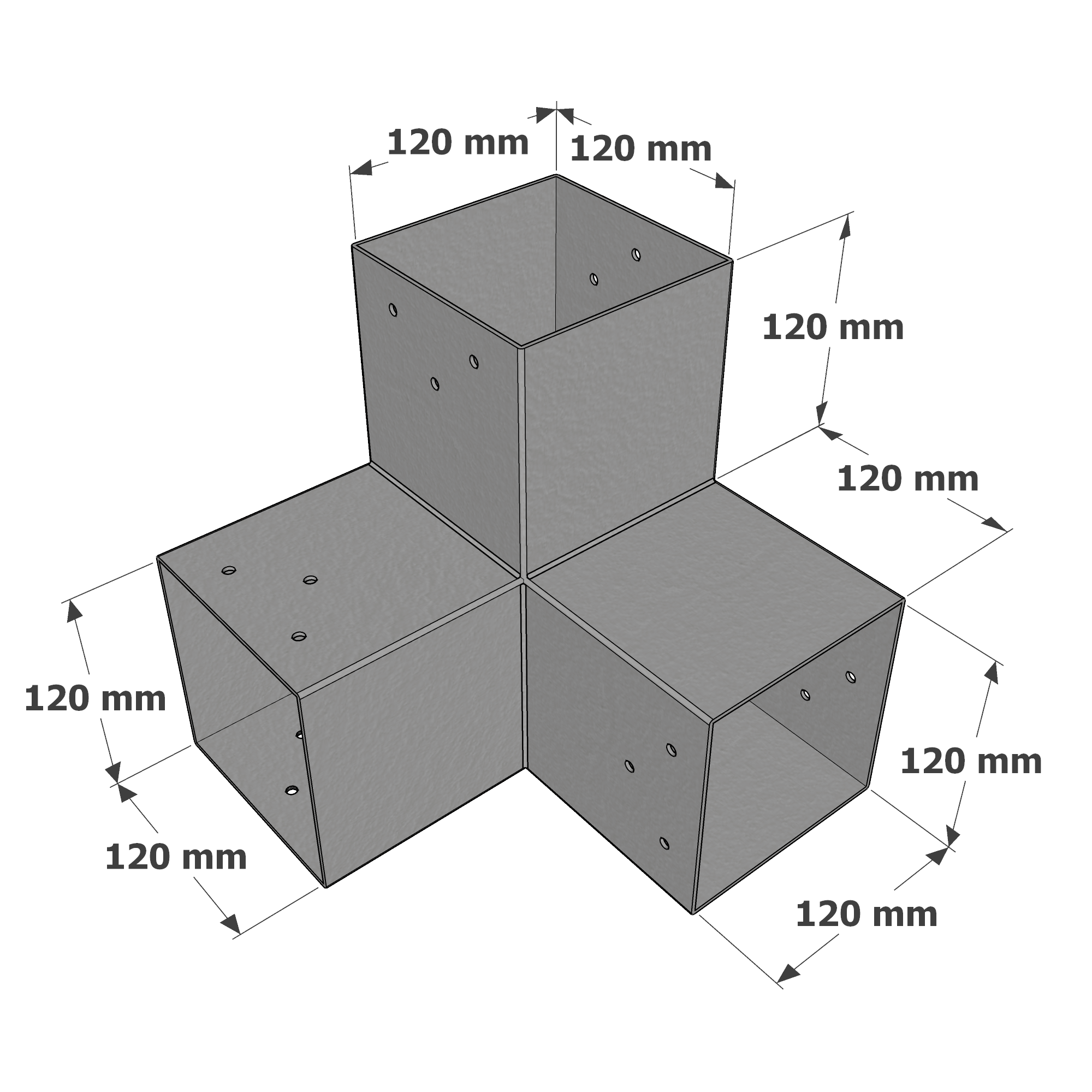 Dimensions du connecteur SUNDIY Gris aluminium RAL9006 - 120mm à 3 directions - Forme L