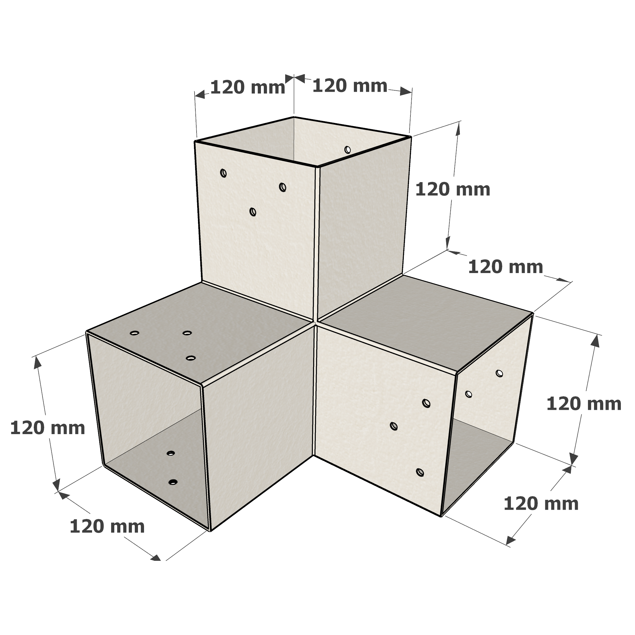 Dimensions du connecteur SUNDIY Blanc RAL9010 - 120mm à 4 directions - Forme T