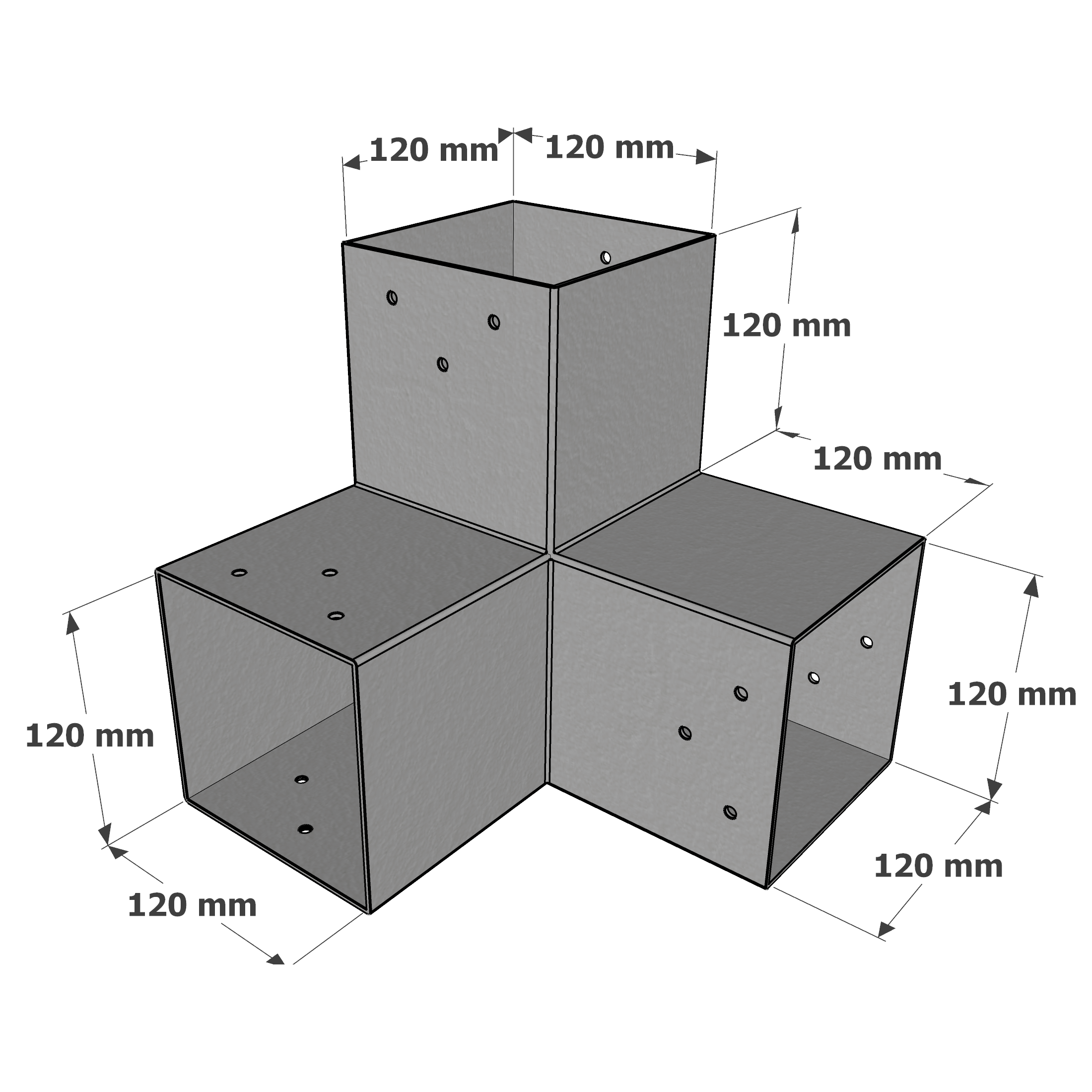 Dimensions du connecteur SUNDIY Gris aluminium RAL9006 - 120mm à 4 directions - Forme T