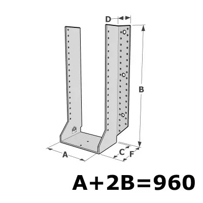 Grands sabots à ailes extérieures, gamme GSE CLASSIQUE (épaisseur 4mm, profondeur 110mm) - Réf. GSE960/4X-AL