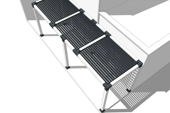 Lames orientées parallèlement à la façade 