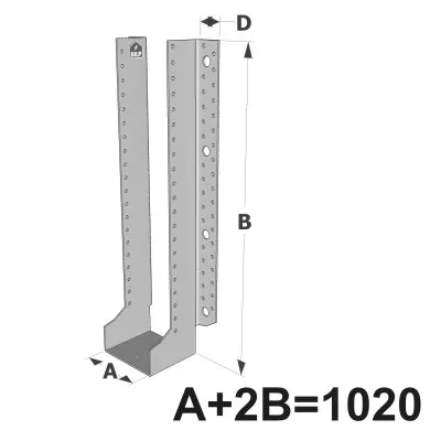Grands sabots à ailes extérieures, gamme GLE ECONOMIQUE (développé 1020mm, épaisseur 2.5mm, profondeur 90mm) - Réf. GLE1020/2.5X-AL