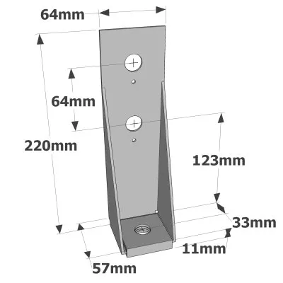 Ancrage pour montant d'ossature 64x220x57mm épaisseur 2.5mm - Réf. HD3B