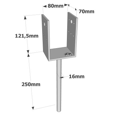 Pieds de poteau en U à sceller - Réf. PPD80/70G