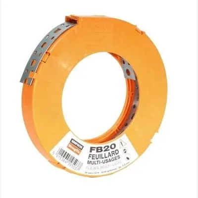 Feuillard perforé en acier galvanisé - épaisseur 0.9mm, largeur : 20mm, longueur : 10m - Réf. FB20