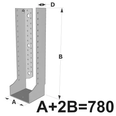Grands sabots à ailes intérieures, gamme GLI ECONOMIQUE (développé 780mm, épaisseur 2.5mm, profondeur 90mm) - Réf. GLI780/2.5X-AL