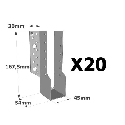 Sabots à ailes extérieures, gamme SBE ECONOMIQUE (épaisseur 1,5mm, profondeur 55mm) - Réf. SBE45/168_20
