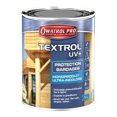 TEXTROL UV+ : Protection Bardage (Mélèze, douglas…) - barrière anti UV - Incolore - Phase aqueuse - Réf. 1100