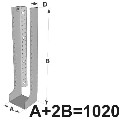 Grands sabots à ailes intérieures, gamme GLI ECONOMIQUE (développé 1020mm, épaisseur 2.5mm, profondeur 90mm) - Réf. GLI1020/2.5X-AL
