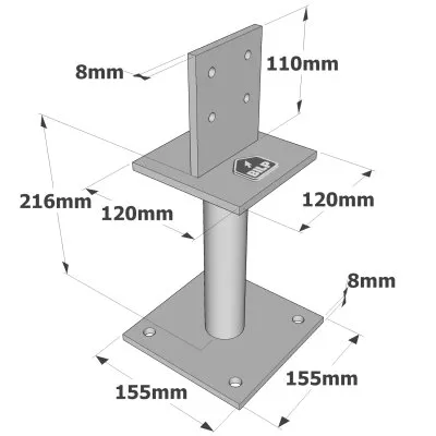 Pied de poteau fixe forte charge PBH - Réf. PBH120G