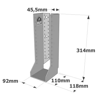 Grands sabots à ailes intérieures, gamme GSI CLASSIQUE (épaisseurs 4mm, profondeur 110mm) - Réf. GSI720/92/4