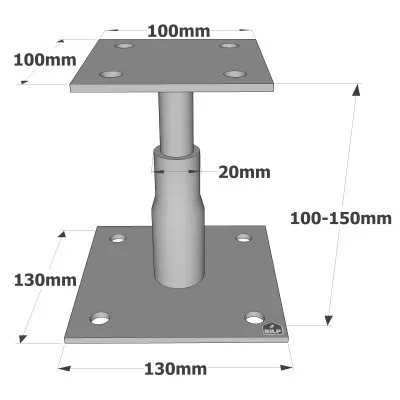 Pieds de poteau réglables en HAUTEUR - Réf. APB100/150