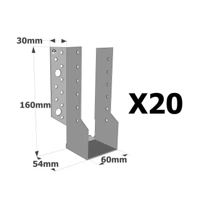 Sabots à ailes extérieures, gamme SBE ECONOMIQUE (épaisseur 1,5mm, profondeur 55mm) - Réf. SBE60/160_20