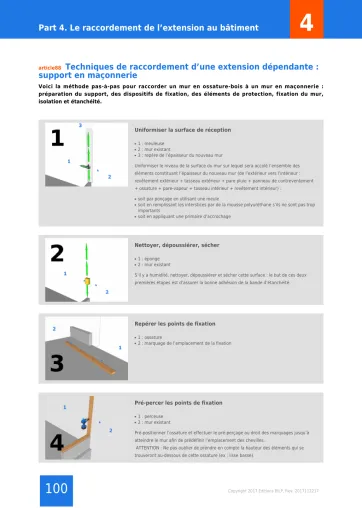Extrait de la rubrique technique de raccordement d’une extension dépendante : support en maçonnerie