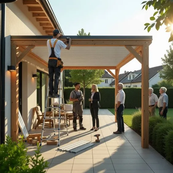 Moins de chaleur, plus de moments partagés : pergola SUNDIY en cours de montage