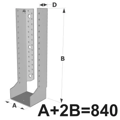 Grands sabots à ailes intérieures, gamme GLI ECONOMIQUE (développé 840mm, épaisseur 2.5mm, profondeur 90mm) - Réf. GLI840/2.5X