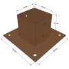Dimensions du connecteur SUNDIY Corten RAL 8011 - 90 mm, support de poteau