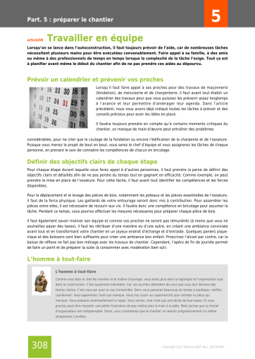 Extrait de la rubrique préparer le chantier