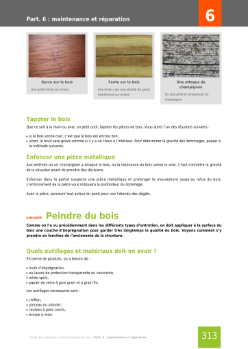 Extrait de la rubrique maintenance et entretien du bois