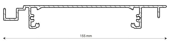 Dessin technique d’un profilé en aluminium de 155 mm, illustrant les sections et dimensions pour des applications industrielles.