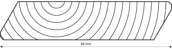 Schéma technique d’un objet en forme polygonale, avec des cercles concentriques et une dimension de 68 mm.