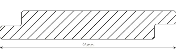 Croquis technique d’une pièce mesurant 98 mm de long, avec motifs en diagonale et formes spécifiques sur les deux extrémités.