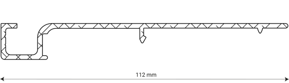 Illustration montrant un schéma avec des dimensions indiquées, représentant une mesure de 112 mm sur un fond simple.