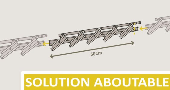 Schéma technique illustrant une solution aboutable de fixation avec une mesure de 50 cm. Utilisé pour des assemblages faciles.