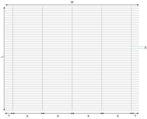 Grille de coordonnées avec axes X, Y, W, L et S, illustrant un système de repérage spatial.