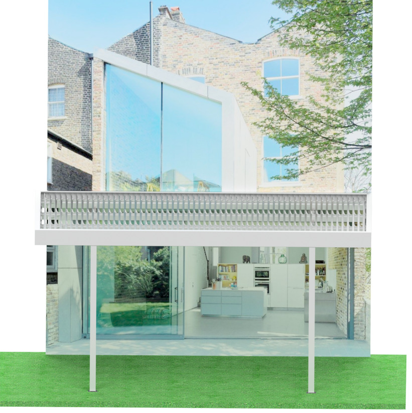 Maison moderne avec façade en verre, créant une harmonie entre intérieur et extérieur, entourée de verdure.